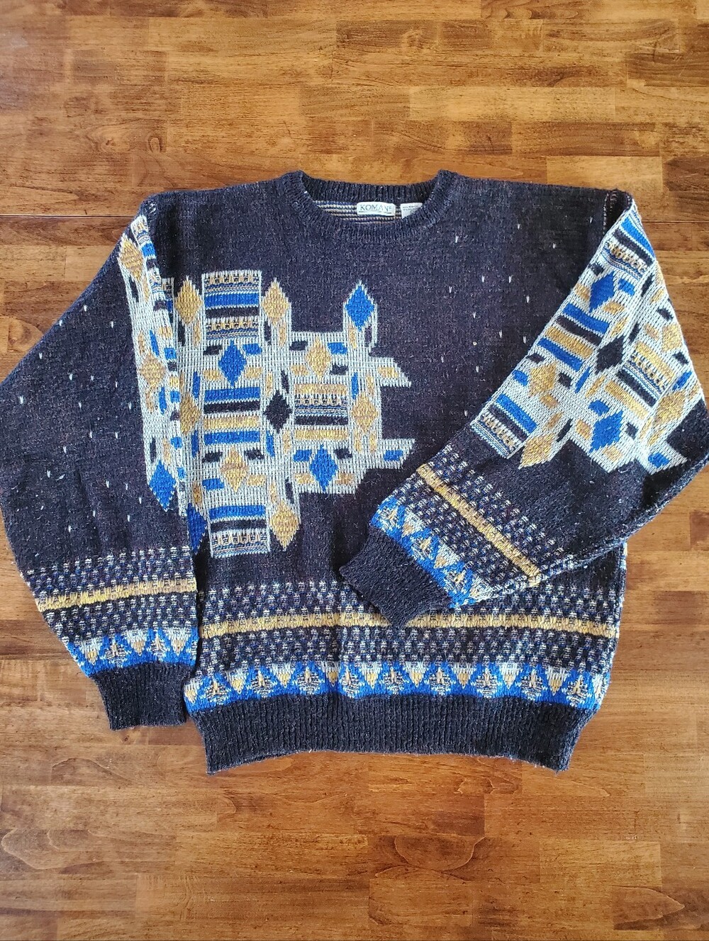 Koman Sweater 80s 90s Geometric Pattern Vintage Rare Size Large L